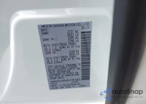 2025 Nissan Frontier Pro-X 4X2/ S 4X2/ Sl 4X2/ Sv 4X2 из США, поврежденный, VIN 1N6ED1EJ8SN629381